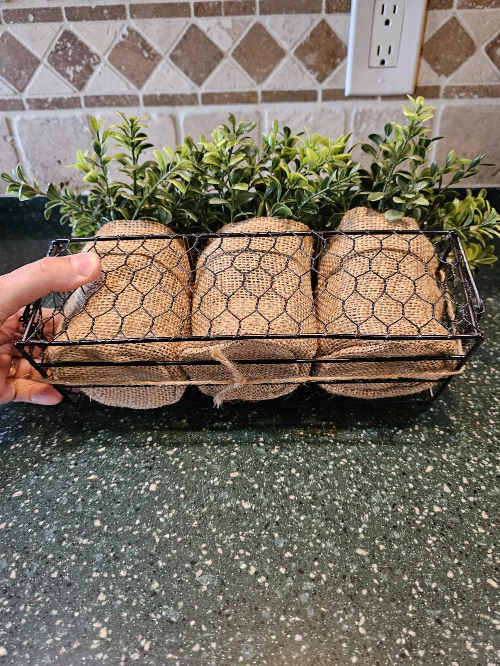 Artificial Boxwood Planter Trio in Green - Burlap Wrapped